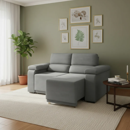 Sofá desmontável retrátil 2 lugares fox 1,50m suede cinza cinza